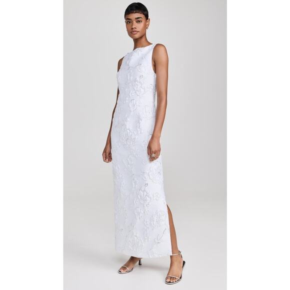 Arianne Elmy Easy Dress Metallic Sleeveless Jacquard Floral Maxi - 8 - All White - Picture 1 of 6